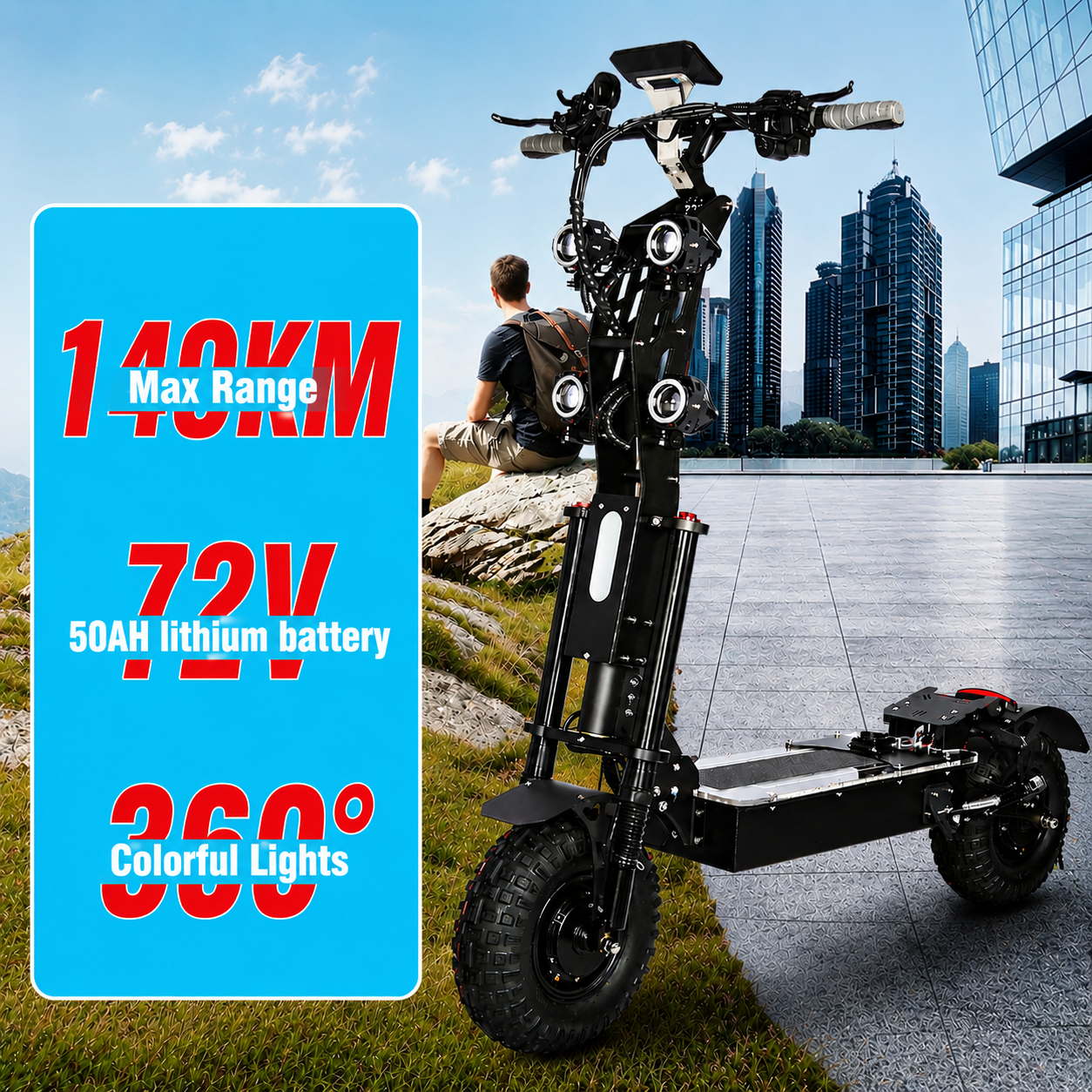HWWH P4 Best Folding Off-Road Electric Scooter for adults