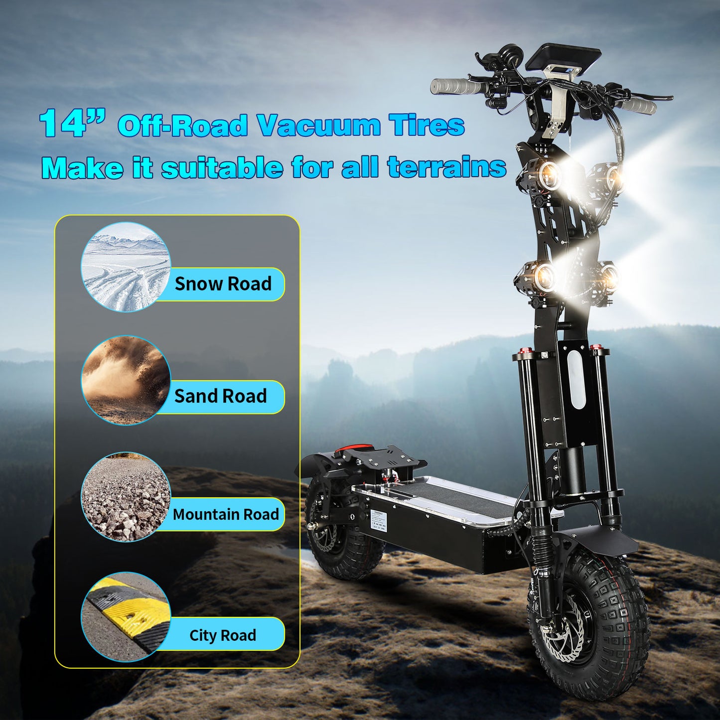 HWWH P4 Electric Scooter Adult Folding Off-road E Scooter Power 8000W Dual Motors Top Speed 60 Mph 14-inch off-road Tubeless Tire 60V 40AH Lithium Battery with a Max Range of 100KM