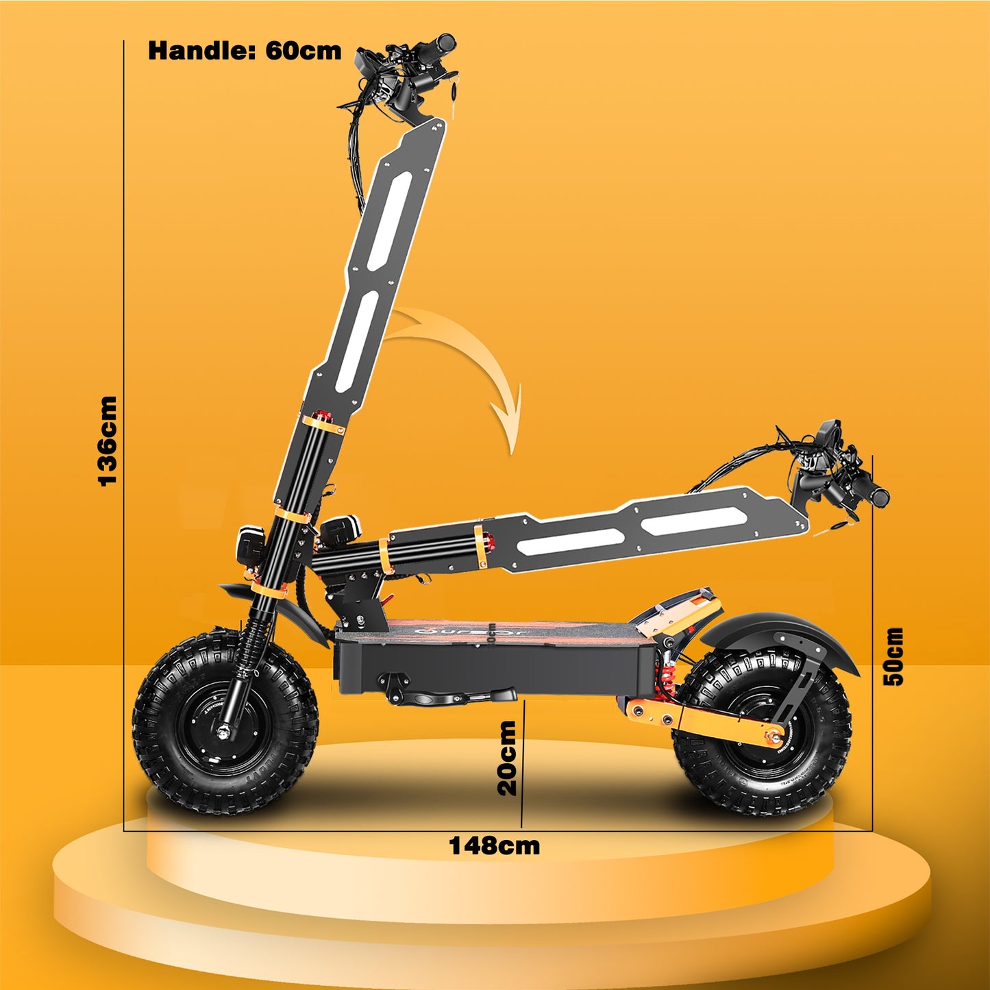 HWWH 8000W Off-road Electric Scooter Adult Super E Scooter 14 inch Super Powerful Dual Motors Double Hydraulic Suspension 60V 38.8Ah Lithium Battery