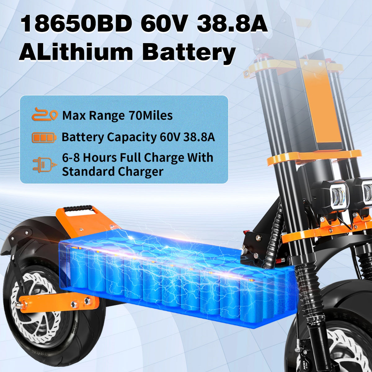 HWWH 8000W Off-road Electric Scooter Adult Super E Scooter 14 inch Super Powerful Dual Motors Double Hydraulic Suspension 60V 38.8Ah Lithium Battery