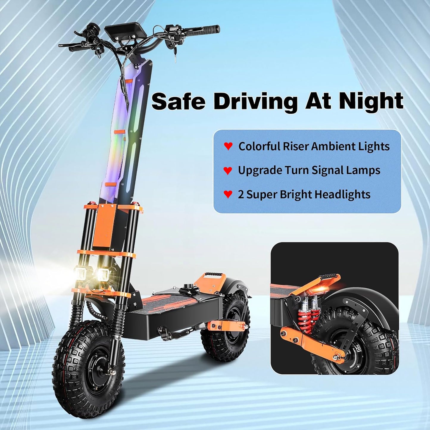 HWWH 8000W Off-road Electric Scooter Adult Super E Scooter 14 inch Super Powerful Dual Motors Double Hydraulic Suspension 60V 38.8Ah Lithium Battery