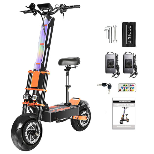 HWWH 8000W Off-road Electric Scooter Adult Super E Scooter 14 inch Super Powerful Dual Motors Double Hydraulic Suspension 60V 38.8Ah Lithium Battery