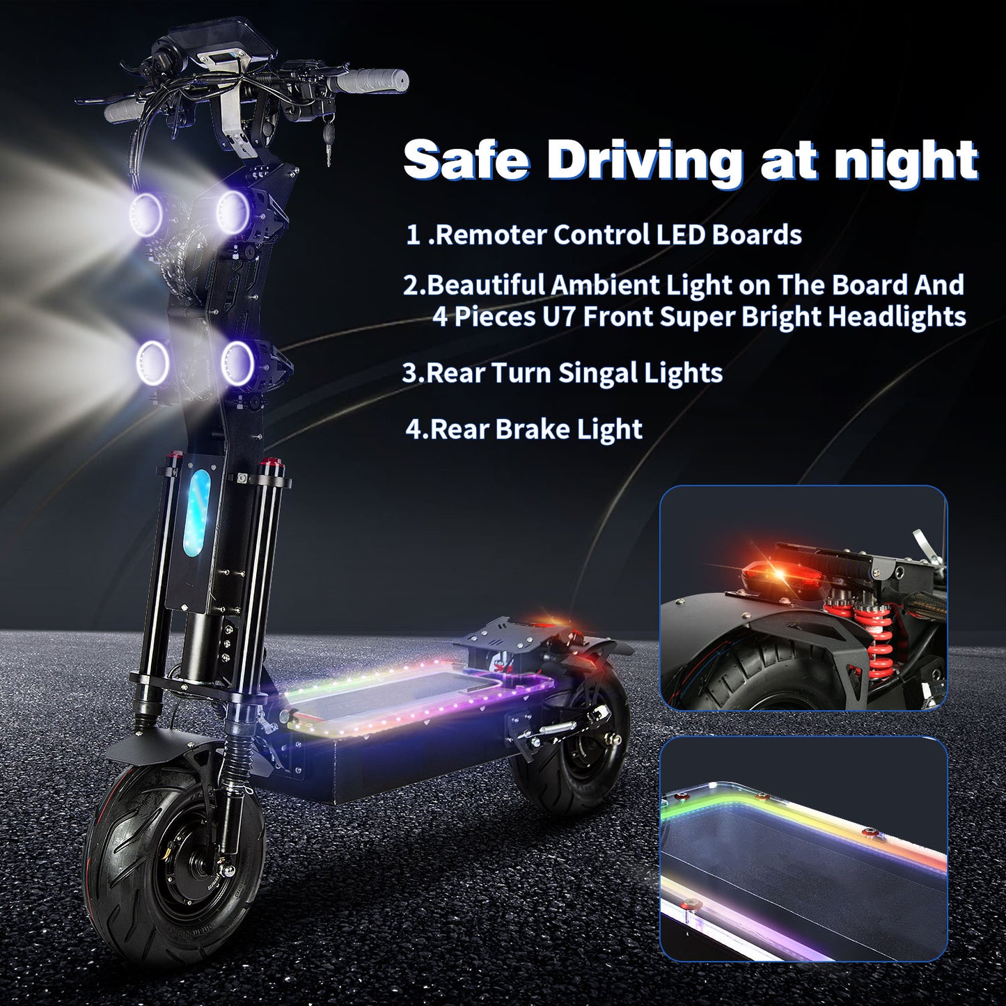 HWWH P3  Electric Scooter Adult Folding Electric Scooter 13 lnch Vacuum All-terriain Tires 8000W Motor Power 72V40A 65 MPH Max Speed