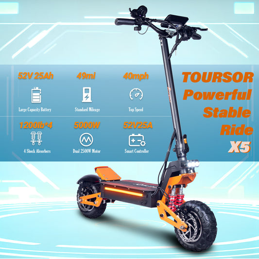 HWWH Electric Scooter Adult Scooter Dual Motor Off-Road Foldable Double Disc Dual Suspension 52V 25Ah Lithium Battery Top Speed 40mph