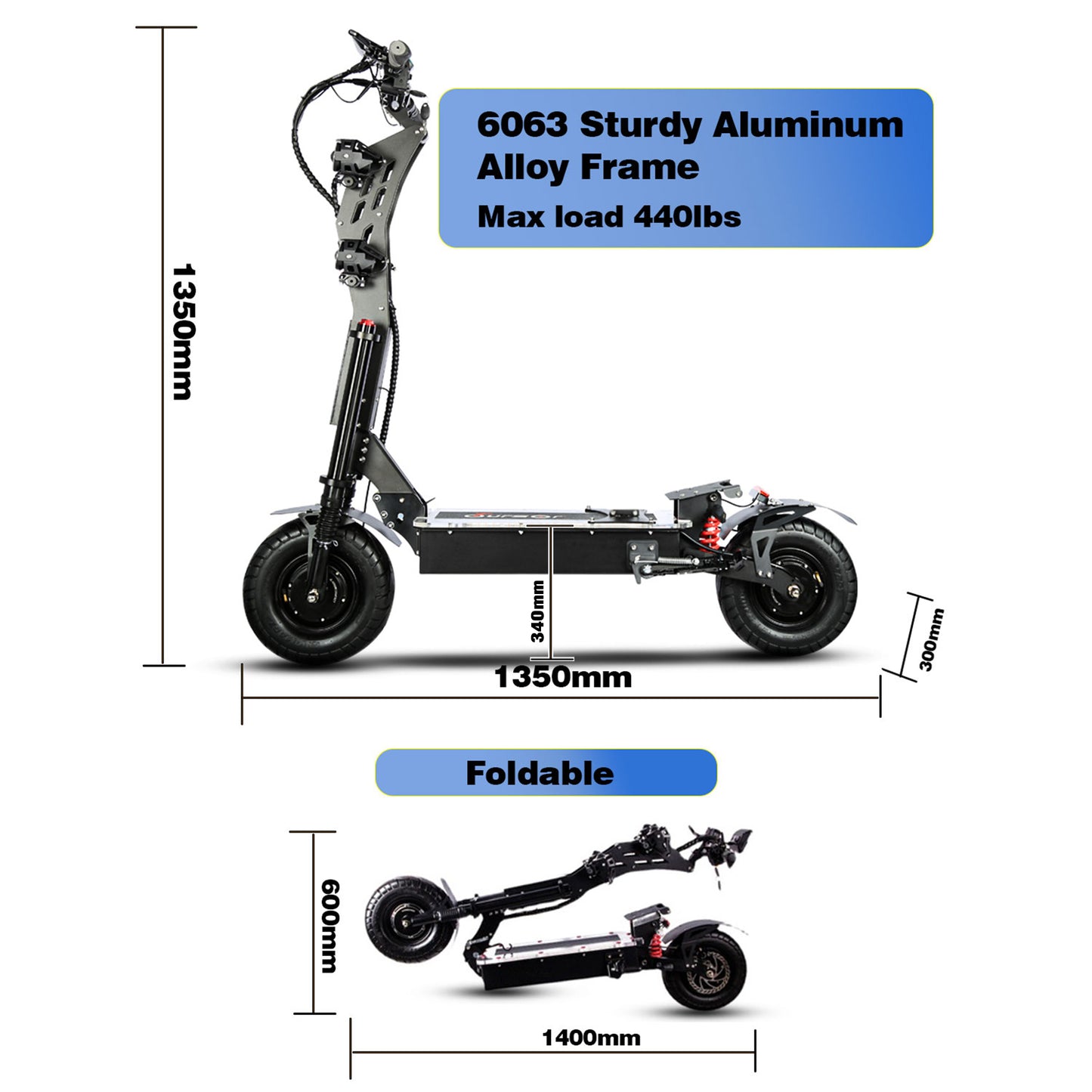 HWWH P3  Electric Scooter Adult Folding Electric Scooter 13 lnch Vacuum All-terriain Tires 8000W Motor Power 72V40A 65 MPH Max Speed