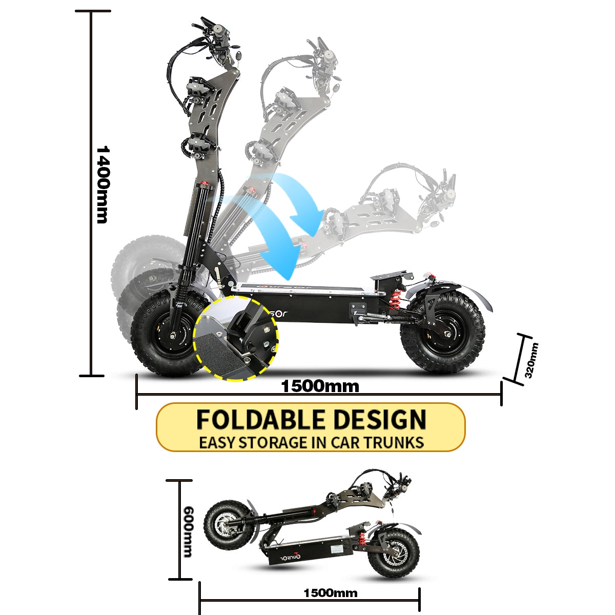 HWWH  Off-Road Electric Scooter for Adults 8000W Dual Motors  Max Speed 95km/h, 14-inch Off-Road Tubeless Tires Dual Hydraulic Suspension 72V 40AH Lithium Battery Max Battery Life 120 km