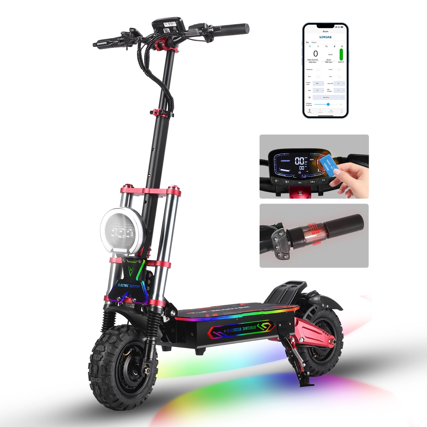 HWWH Electric Scooter Off-road Folding Electric Scooter for Adults S5 NFC Smart APP Control 85km/h 6000W 120KM Range Power cell 60V38AH